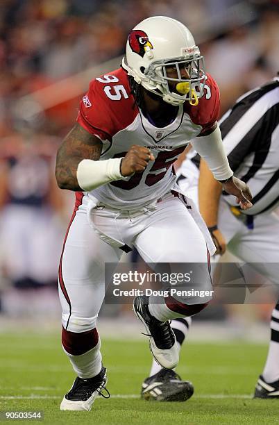Linebacker Ali Highsmith of the Arizona Cardinals defends against the Denver Broncos during NFL preseason action at Invesco Field at Mile High on...