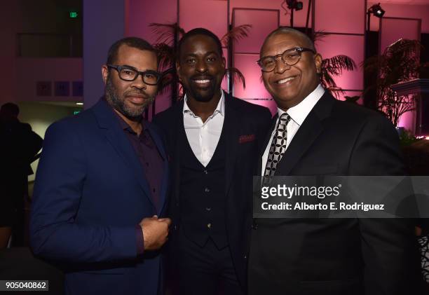 Director Jordan Peele, actor Sterling K. Brown and producer Reginald Hudlin attend the 49th NAACP Image Awards Non-Televised Award Show at The...