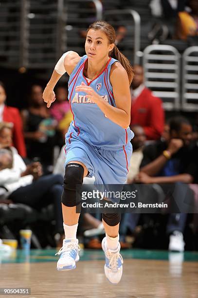 Shalee Lehning of the Atlanta Dream runs up court during the WNBA game against the Los Angeles Sparks on September 1, 2009 at Staples Center in Los...
