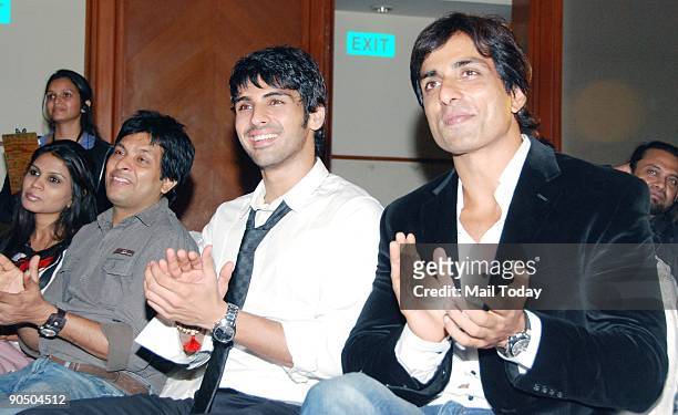 Actors Sonu Sood and Sameera Dattani at the B & D Hair and Makeup Awards at the JW Marriott hotel in Mumbai on Tuesday, September 8, 2009.