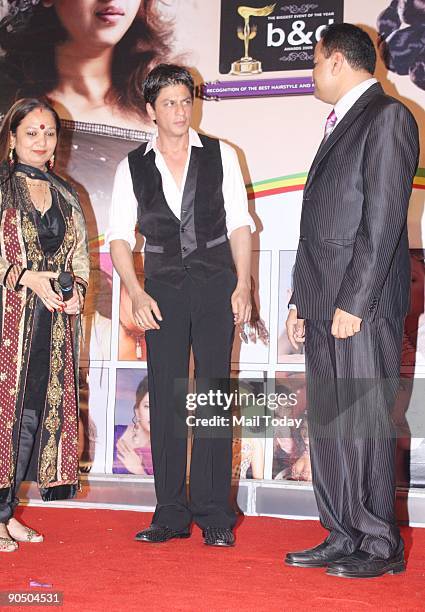 Actor Shah Rukh Khan with makeup artist Doris Gaodambe at the B & D Hair and Makeup Awards at the JW Marriott hotel in Mumbai on Tuesday, September...