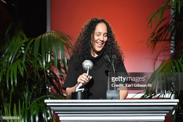 Gina Prince-Bythewood accepts award for Outstanding Writing-Drama at the 49th NAACP Image Awards Non-Televised Awards Dinner at the Pasadena...