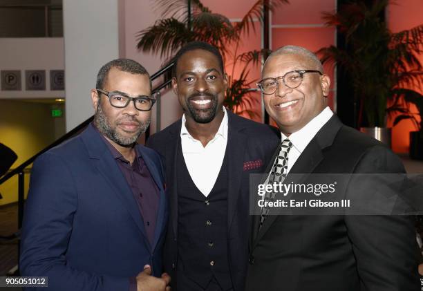 Jordan Peele, Sterlink K. Brown and Reginald Hudlin at the 49th NAACP Image Awards Non-Televised Awards Dinner at the Pasadena Conference Center on...