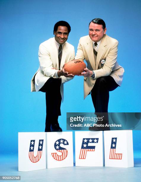 Football - 2/2/83 Walt Disney Television via Getty Images Sports commentators Lynn Swann and Keith Jackson for the United States Football League ....