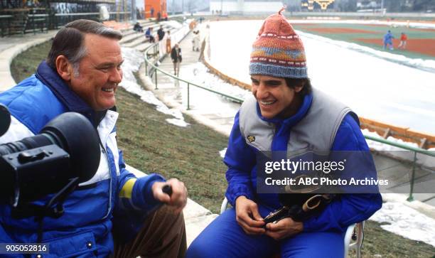 Winter Olympics - 2/10/80 Walt Disney Television via Getty Images Sports commentator Keith Jackson interviewed American champion speed skater Eric...