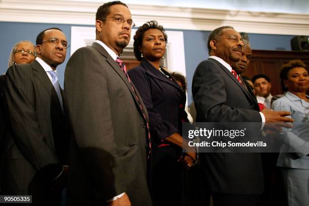 Congressional Black Caucus members Chair Rep. Barbara Lee ; Rep. David Scott , Sen. Roland Burris , Rep. Yvette Clarke and Rep. Keith Ellison hold a...