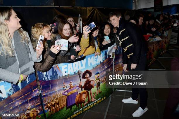 Eddie Redmayne attends the 'Early Man' World Premiere held at BFI IMAX on January 14, 2018 in London, England.