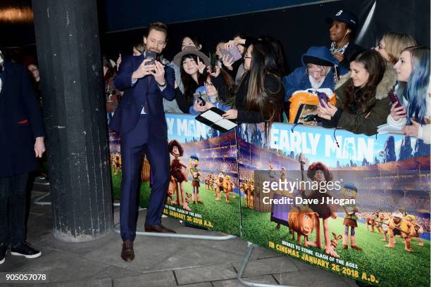 Tom Hiddleston attends the 'Early Man' World Premiere held at BFI IMAX on January 14, 2018 in London, England.