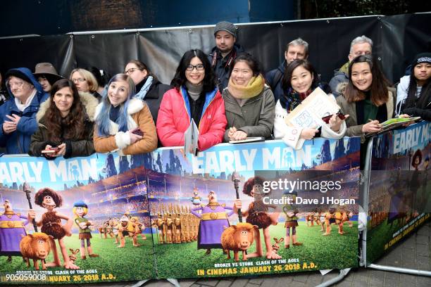Fans attend the 'Early Man' World Premiere held at BFI IMAX on January 14, 2018 in London, England.