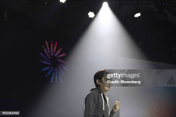 Allen Zhang, senior executive vice president at Tencent Holdings Ltd. And founder of the company's WeChat app, speaks during his keynote speech at...