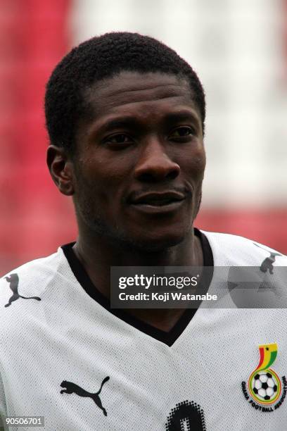 Asamoah Gyan of Ghana look on the international friendly match between Ghana and Japan at Stadion Galgenwaard on September 9, 2009 in Utrecht,...