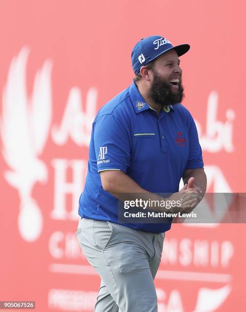 Andrew Johnston of England walks up the 18th fairway during a practice round ahead of Abu Dhabi HSBC Golf Championship at Abu Dhabi Golf Club on...