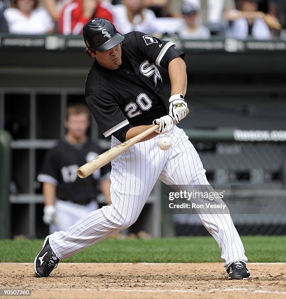 Carlos Quentin of the Chicago White Sox bats against the Boston Red Sox on September 6, 2009 at U.S. Cellular Field in Chicago, Illinois. The Red Sox...