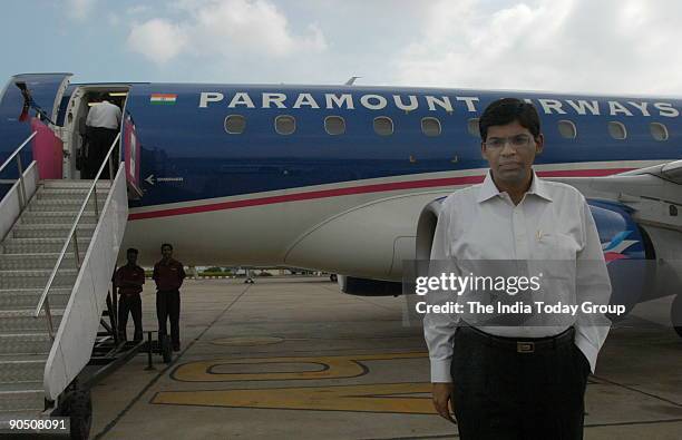 Thiagarajan, Managing Director of Paramount Airways inside the cockpit in Chennai, Tamil Nadu, India