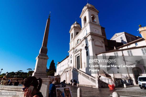 The church of the Santissima Trinità dei Monti, often called simply the Trinità dei Monti, above the Spanish Steps which lead down to the Piazza di...