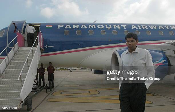 Thiagarajan, Managing Director of Paramount Airways inside the cockpit in Chennai, Tamil Nadu, India