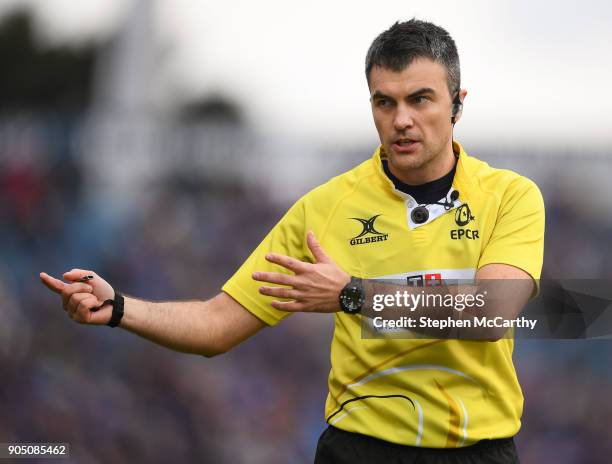 Dublin , Ireland - 14 January 2018; Referee Marius Mitrea during the European Rugby Champions Cup Pool 3 Round 5 match between Leinster and Glasgow...