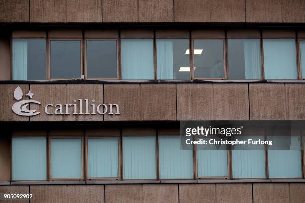 Company signage is seen outside the headquarters of construction company Carillion on January 15, 2018 in Wolverhampton, England. The company has...