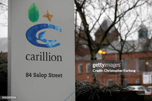 Company signage is seen outside the headquarters of construction company Carillion on January 15, 2018 in Wolverhampton, England. The company has...