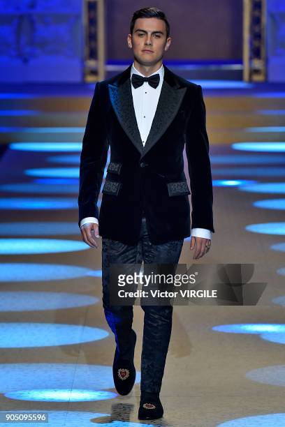Paulo Dybala walks the runway at the Dolce & Gabbana show during Milan Men's Fashion Week Fall/Winter 2018/19 on January 13, 2018 in Milan, Italy.