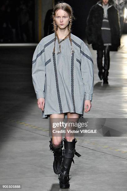 Model walks the runway at the Diesel Black Gold show during Milan Men's Fashion Week Fall/Winter 2018/19 on January 13, 2018 in Milan, Italy.