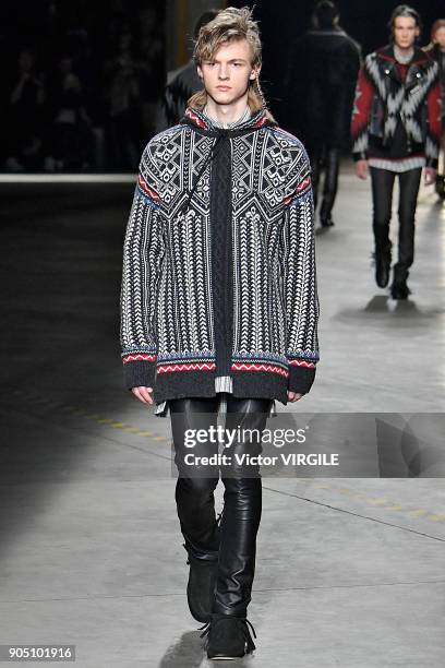 Model walks the runway at the Diesel Black Gold show during Milan Men's Fashion Week Fall/Winter 2018/19 on January 13, 2018 in Milan, Italy.