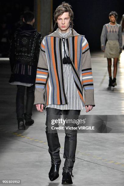 Model walks the runway at the Diesel Black Gold show during Milan Men's Fashion Week Fall/Winter 2018/19 on January 13, 2018 in Milan, Italy.