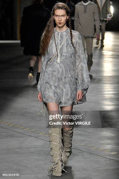 Model walks the runway at the Diesel Black Gold show during Milan Men's Fashion Week Fall/Winter 2018/19 on January 13, 2018 in Milan, Italy.