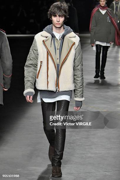 Model walks the runway at the Diesel Black Gold show during Milan Men's Fashion Week Fall/Winter 2018/19 on January 13, 2018 in Milan, Italy.