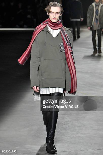 Model walks the runway at the Diesel Black Gold show during Milan Men's Fashion Week Fall/Winter 2018/19 on January 13, 2018 in Milan, Italy.