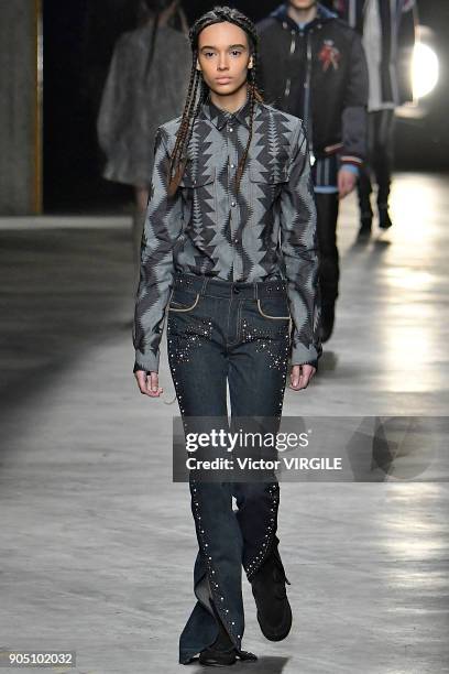 Model walks the runway at the Diesel Black Gold show during Milan Men's Fashion Week Fall/Winter 2018/19 on January 13, 2018 in Milan, Italy.