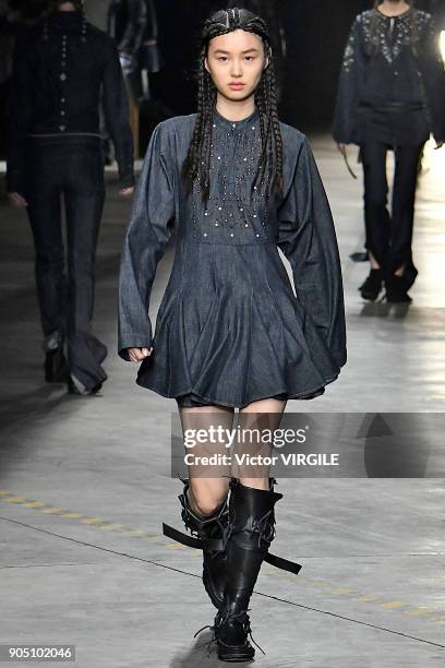 Model walks the runway at the Diesel Black Gold show during Milan Men's Fashion Week Fall/Winter 2018/19 on January 13, 2018 in Milan, Italy.