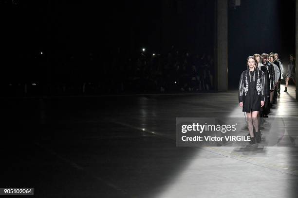 Model walks the runway at the Diesel Black Gold show during Milan Men's Fashion Week Fall/Winter 2018/19 on January 13, 2018 in Milan, Italy.