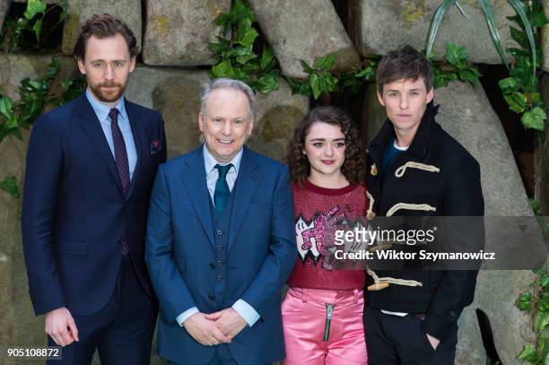 Tom Hiddleston, Nick Park, Maisie Williams and Eddie Redmayne attend the world film premiere of "Early Man" at the BFI Imax cinema in the South Bank...
