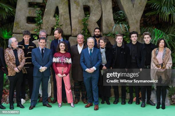 Cast poses for a group photo with director Nick Park, Aardman producers and New Hope Club band at the world film premiere of "Early Man" at the BFI...