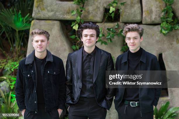 New Hope Club arrive for the world film premiere of "Early Man" at the BFI Imax cinema in the South Bank district of London. January 14, 2018 in...