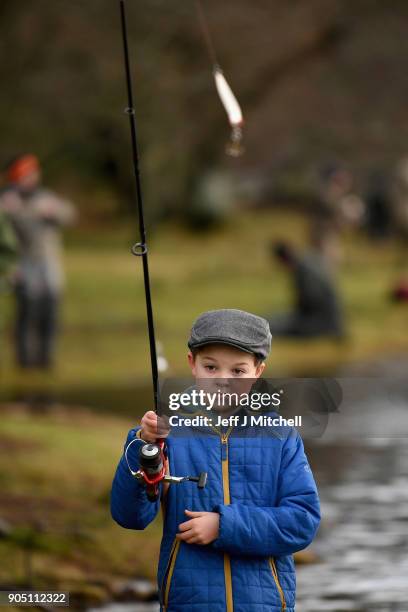 Anglers on the banks of the river Tay during the traditional opening of the river Tay Salmon Season on January 15, 2018 in Kenmore, Scotland. The...