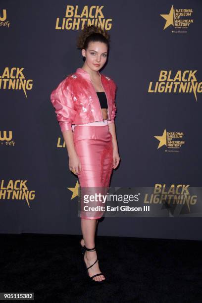 Camren Bicondova attends the "Black Lightning" World Premiere at National Museum Of African American History & Culture on January 13, 2018 in...