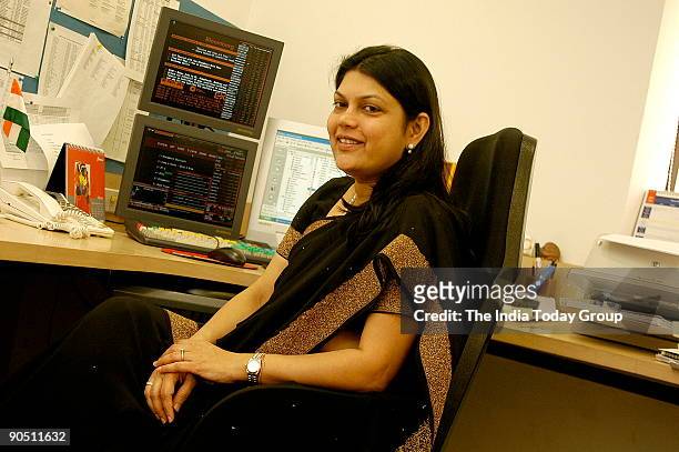 Falguni Nayar, Managing Director, Kotak Investment Bank, poses at office, in Mumbai, India. Potrait, Sitting