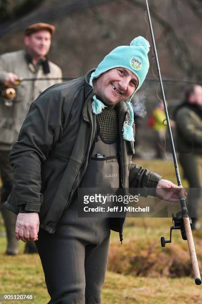 Anglers on the banks of the river Tay during the traditional opening of the river Tay Salmon Season on January 15, 2018 in Kenmore, Scotland. The...