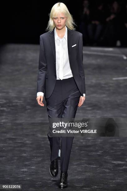 Model walks the runway at the Neil Barrett show during Milan Men's Fashion Week Fall/Winter 2018/19 on January 13, 2018 in Milan, Italy.