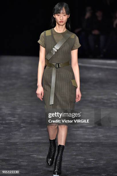 Model walks the runway at the Neil Barrett show during Milan Men's Fashion Week Fall/Winter 2018/19 on January 13, 2018 in Milan, Italy.