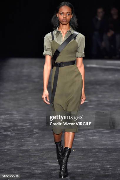 Model walks the runway at the Neil Barrett show during Milan Men's Fashion Week Fall/Winter 2018/19 on January 13, 2018 in Milan, Italy.