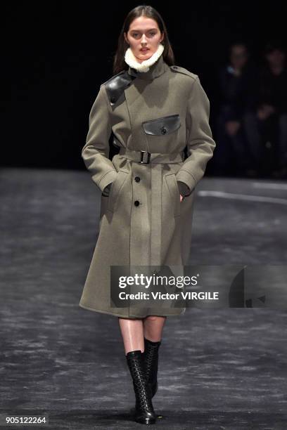 Model walks the runway at the Neil Barrett show during Milan Men's Fashion Week Fall/Winter 2018/19 on January 13, 2018 in Milan, Italy.