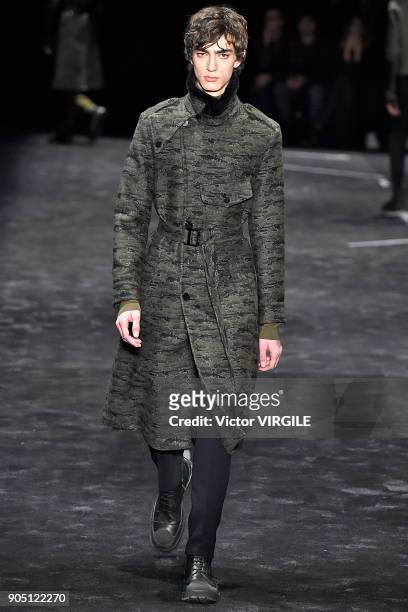 Model walks the runway at the Neil Barrett show during Milan Men's Fashion Week Fall/Winter 2018/19 on January 13, 2018 in Milan, Italy.