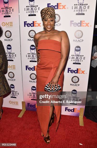 Actress Aisha Hinds attends the 49th NAACP Image Awards Non-Televised Award Show at The Pasadena Civic Auditorium on January 14, 2018 in Pasadena,...