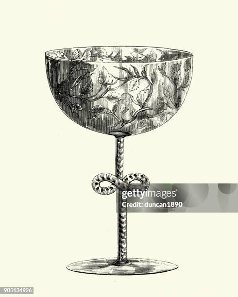 champagne glass, victorian 19th century - wine glass stock illustrations