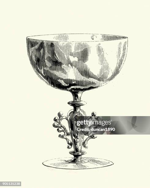 venetian glass goblet - murano glass stock illustrations