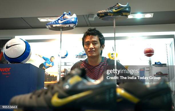 Baichung Bhutia, known Football Player of India during the product launch at the Nike Showroom in Mumbai, Maharashtra, India