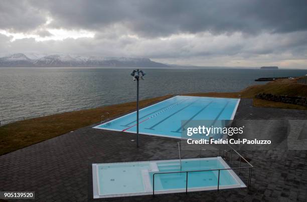 seaside swimming pool - skagafjordur stock pictures, royalty-free photos & images